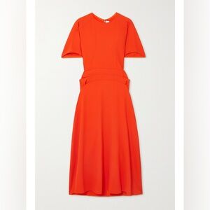 NWTs Victoria Beckham Draped Cady Midi Dress in bright orange - sold out